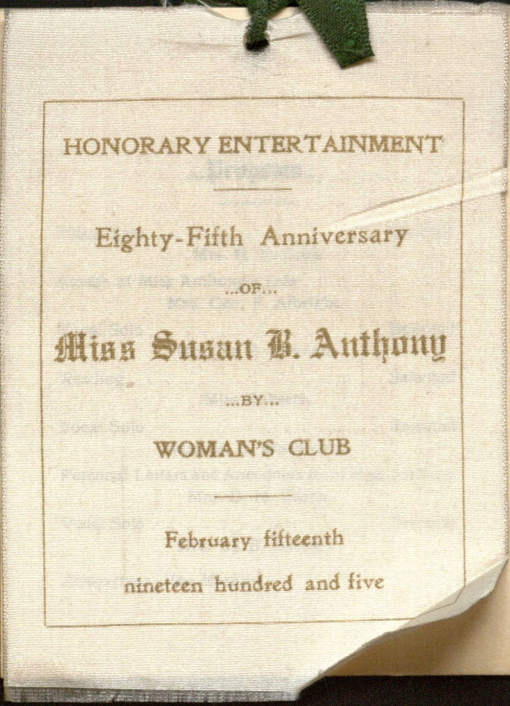 Albuquerque Women's Club Program of Honorary Entertainment, Eighty-Fifth Anniversary of Miss Susan B. Anthony, February 15, 1905