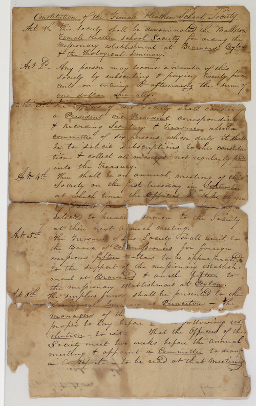 Ballston Female Heathen School Society constitution, 1817